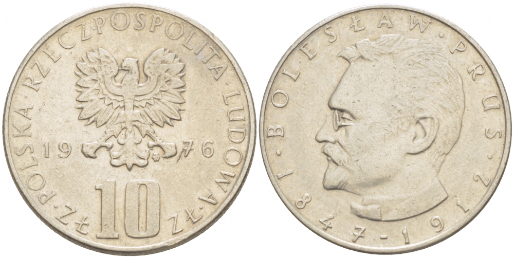 ПОЛЬША 10 ЗЛОТЫХ 1976 MW, БОЛЕСЛАВ ПРУС KM 73 медно-никель 213-817