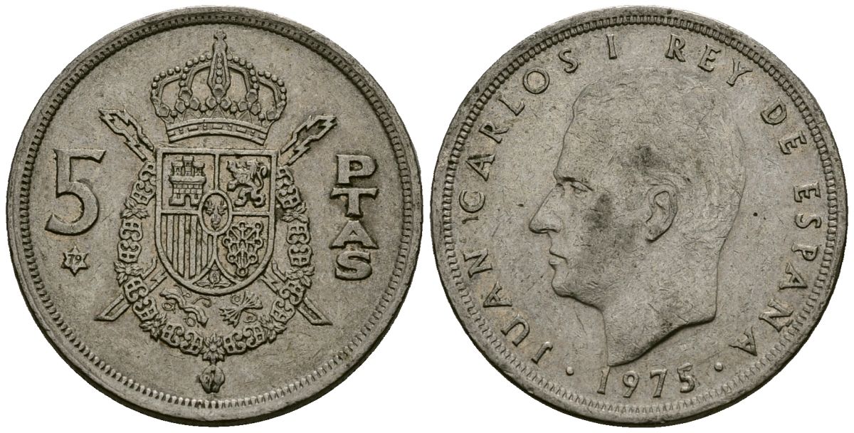 Испания 5 песет 1975 (79) Хуан Карлос I (1975-2014) KM 807 медно-никель 4138-1053
