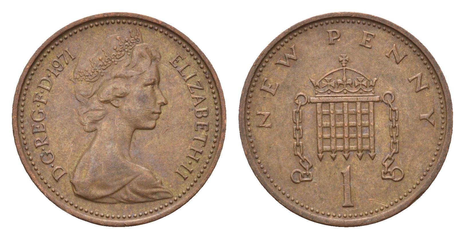 Великобритания 1 пенни 1971 Елизавета II (1952-2022) KM 915, Spink 4237 (B1) бронза 4697-937