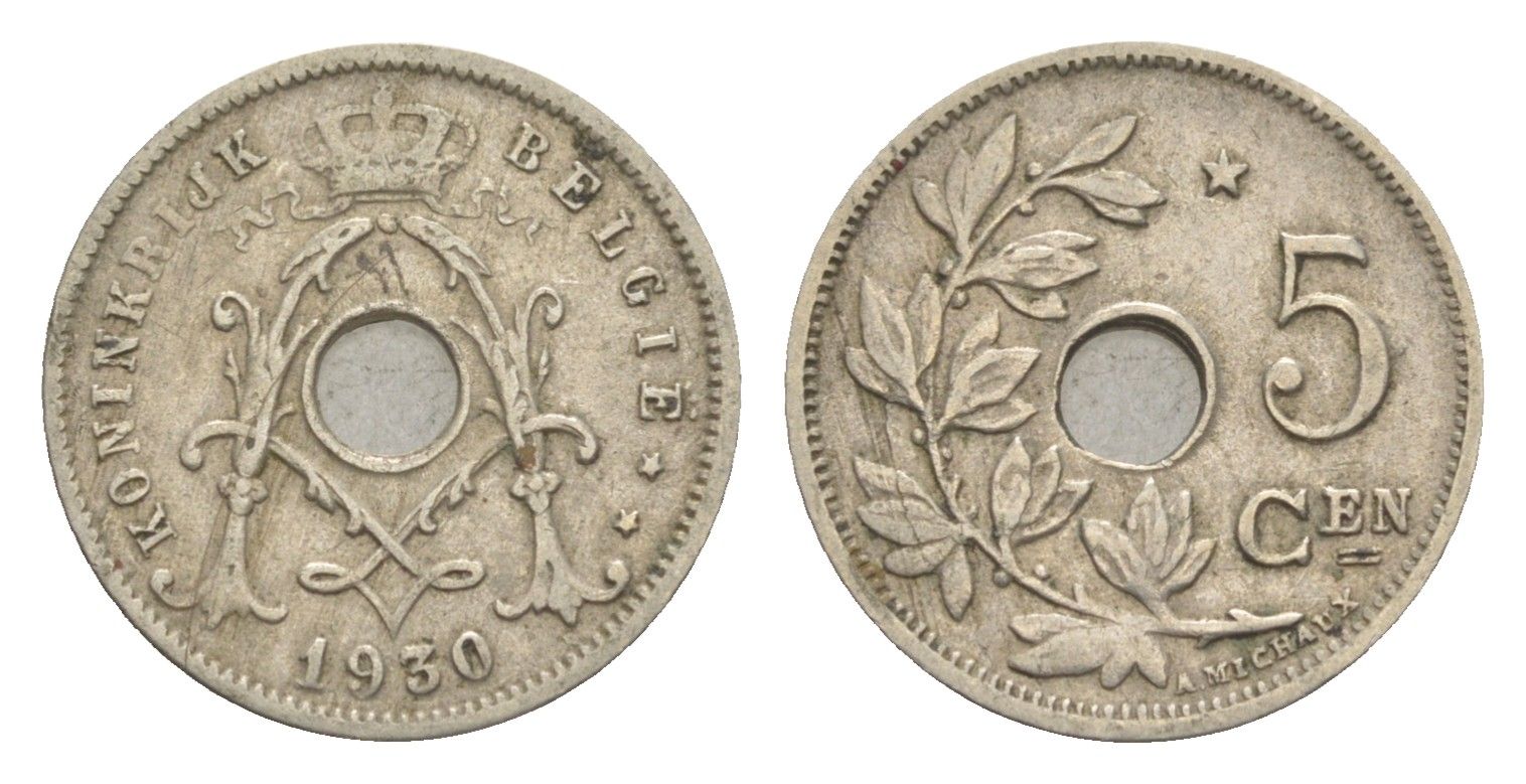 Бельгия 5 сантимов 1930 Belgie, Альберт I (1909-1934) KM 67 медно-никель 4640-1045