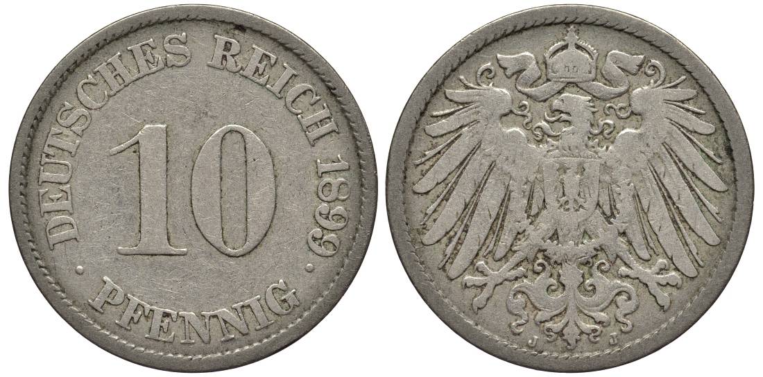 Германия 10 пфеннигов 1899 J KM 12, Jager 13, Weege 8 медно-никель 219-325