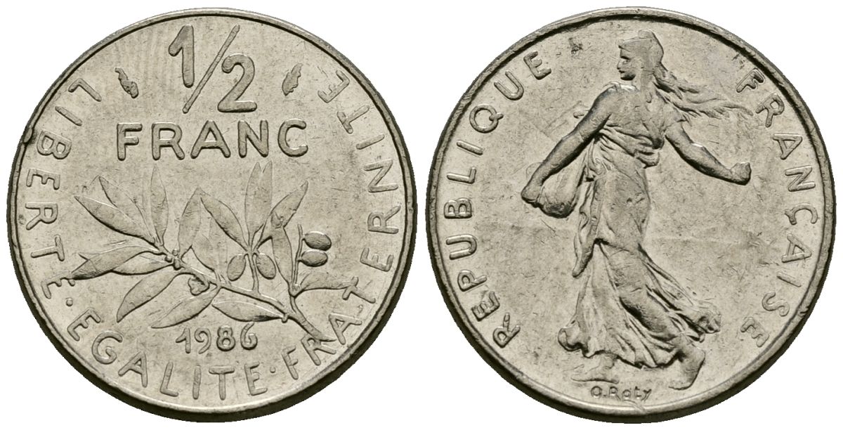 Франция 1/2 франка 1986 сеятель KM 931.1, Le Franc 198.25 никель 4138-242