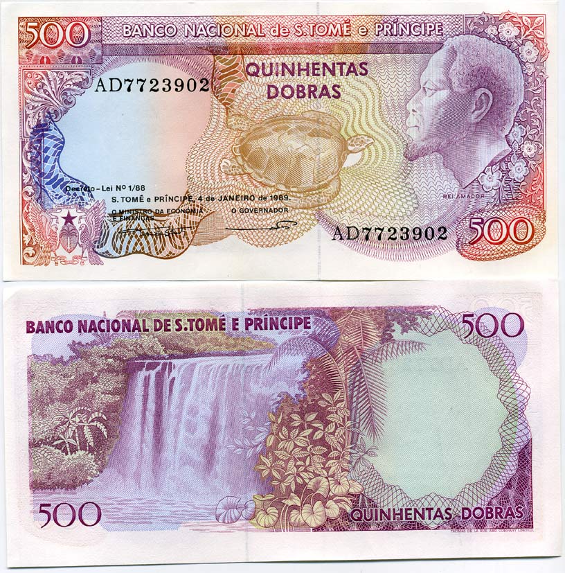 Сан-Томе и Принсипи 500 добра 1989 Король Рей Амадор, водопад Pick 61 бумага UNC (пресс) 448-128-3
