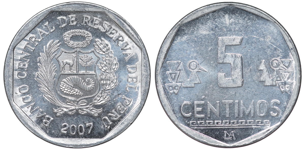 Перу 5 сентимо 2007 LIMA KM 304.4a алюминий aUNC 4189-967
