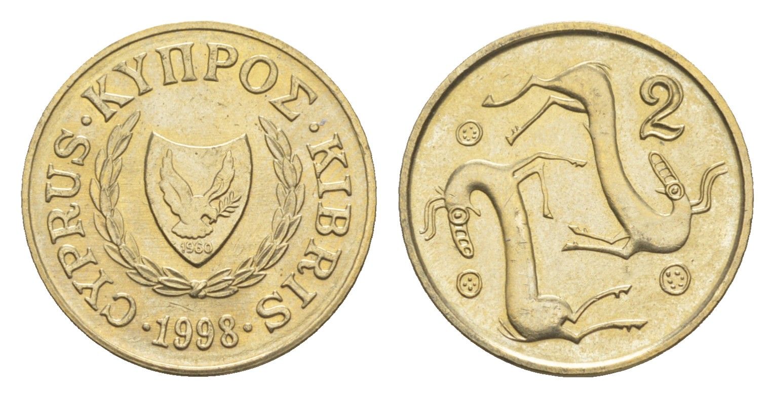 Кипр 2 цента 1998 KM 54.3 никель латунь UNC 4651-453