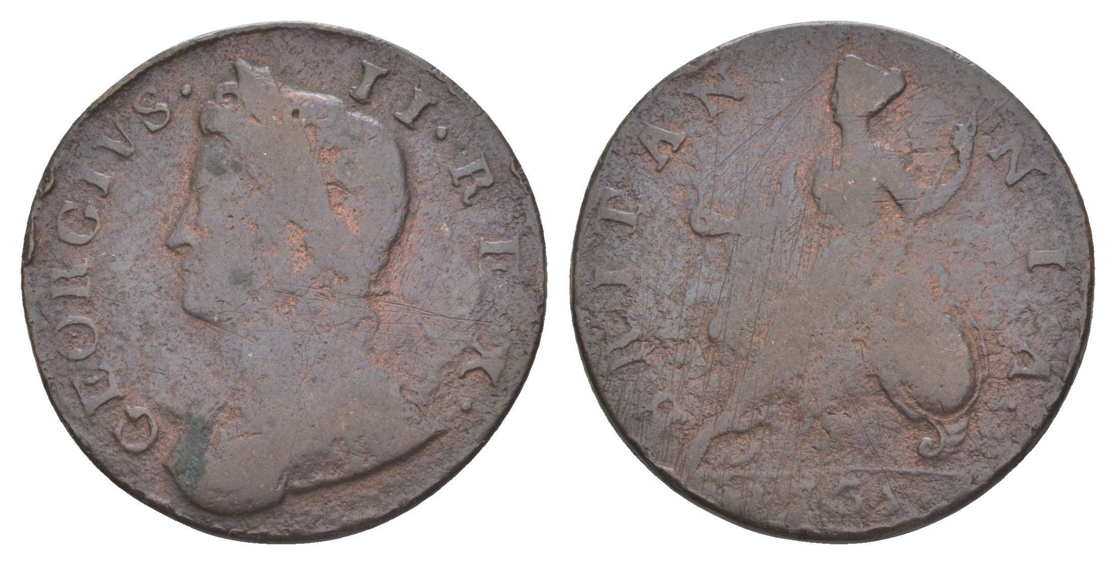 Великобритания 1/2 пенни 1725 Георг II (1727-1760) KM 566, Spink 3717 медь 1522-711