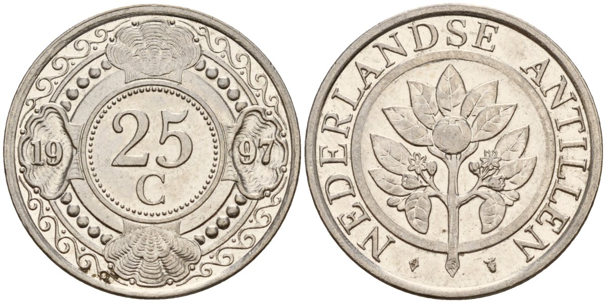 Нидерландские Антилы 25 центов 1997 Беатрикс (1980-2013) KM 35 сталь плакированная никелем 4167-721