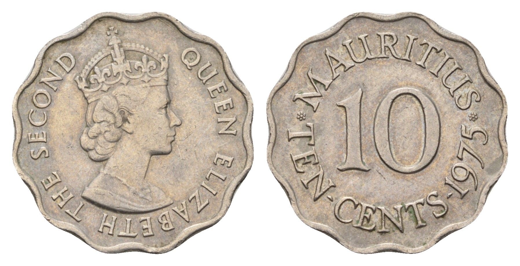 Маврикий 10 центов 1975 Елизавета II (1952-2022) KM 33 медно-никель 24-851