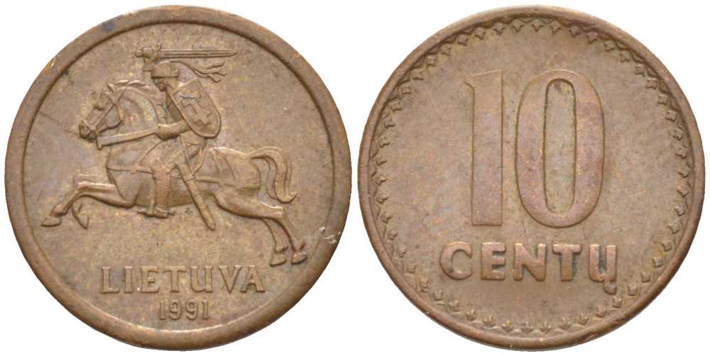 ЛИТВА 10 ЦЕНТОВ 1991 KM 88 бронза 116-133