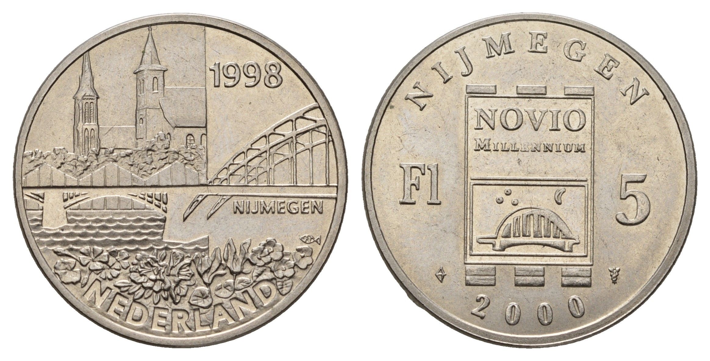 Нидерланды, Неймеген муниципальный жетон - 5 флоринов 1998 Новое тысячелетие никель 4574-1221