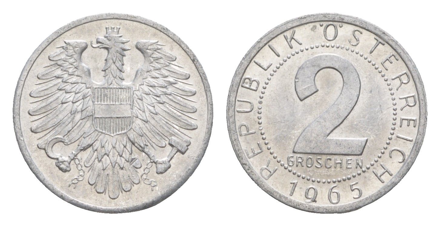 Австрия 2 гроша 1965 KM 2876 алюминий aUNC 4564-711