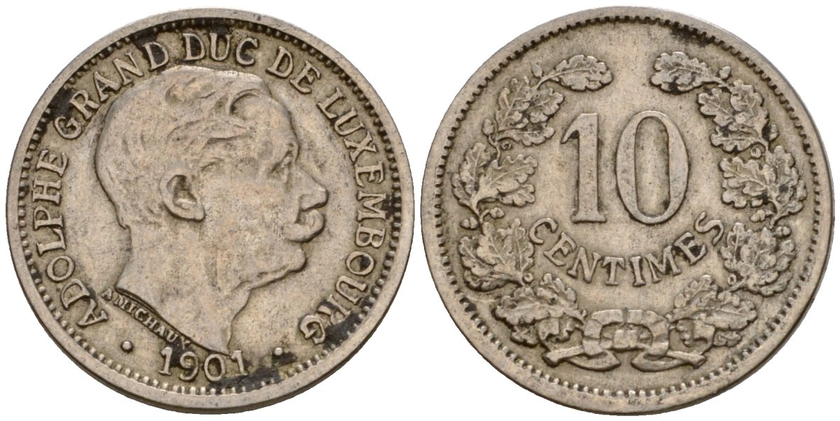 Люксембург 10 сантимов 1901 Адольф (1890-1905) KM 25 медно-никель 4602-448