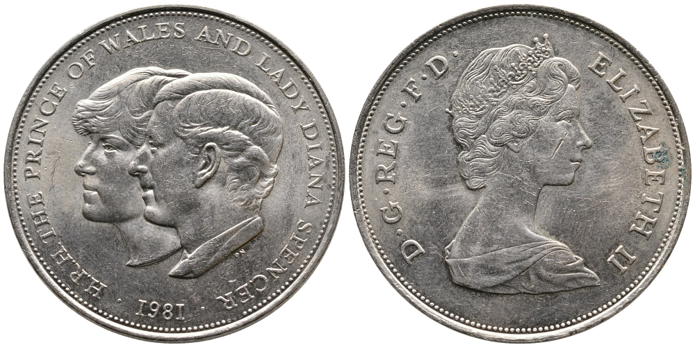 Великобритания 25 пенсов 1981 Королевская свадьба принца Чарльза и леди Дианы, Елизавета II (1952-2022) KM 925, Spink 4229 медно-никель 79-922