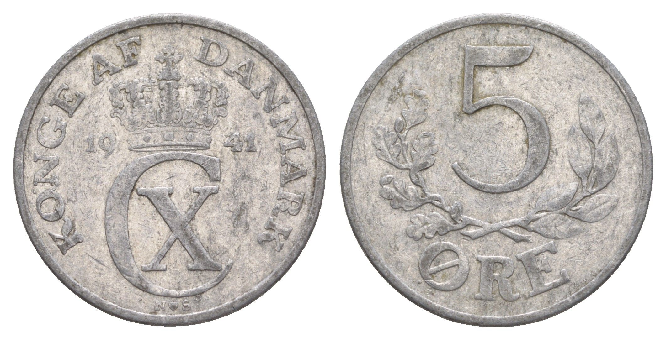 Дания 5 эре 1941 N, Кристиан X (1912-1947) KM 834 алюминий 4638-641