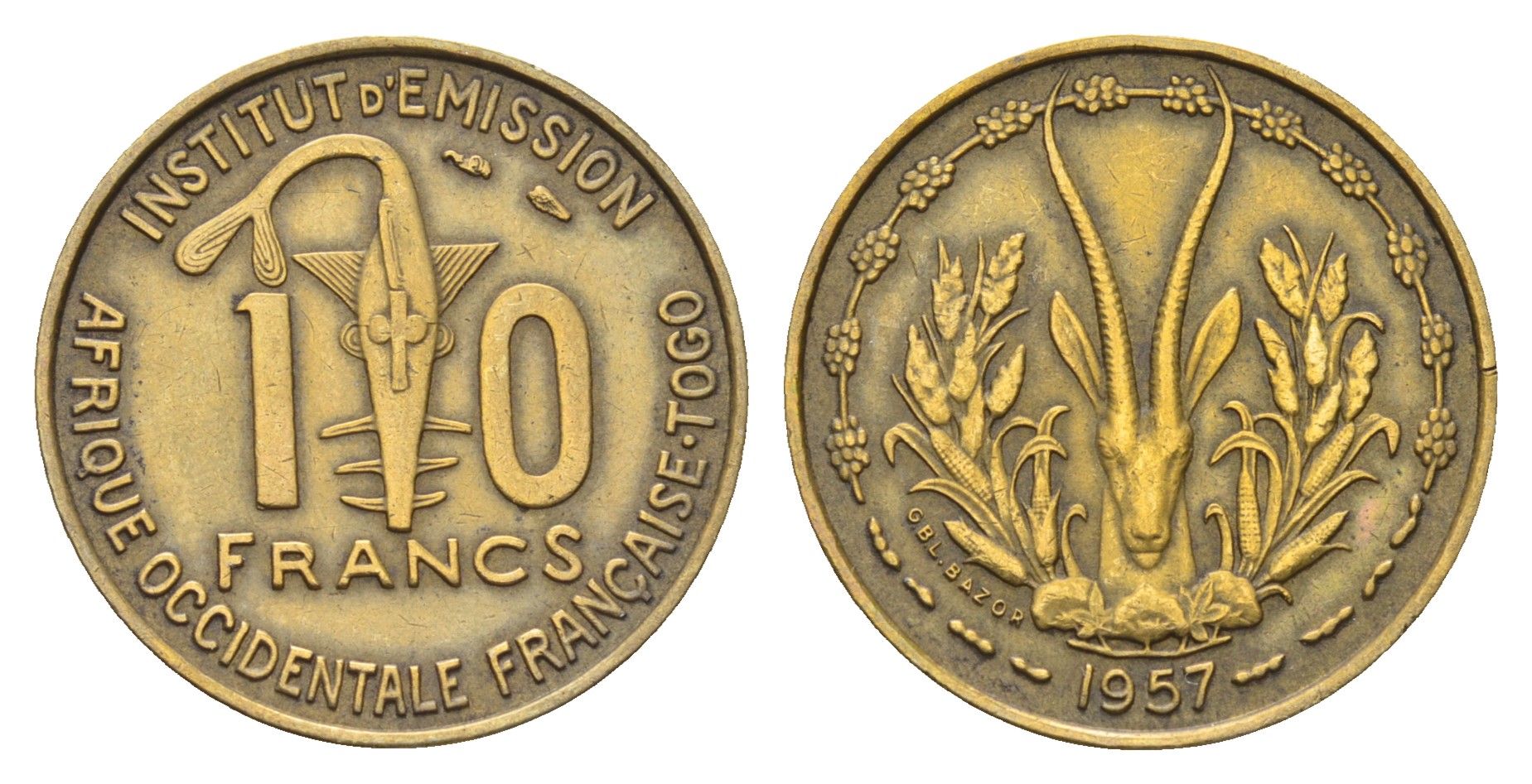 Французская Западная Африка 10 франков 1957 год-тип KM 8 медь алюминий 4671-136