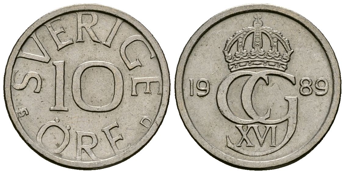 Швеция 10 эре 1989 Карл XVI Густав (1973- ) KM 850 медно-никель 4173-1037