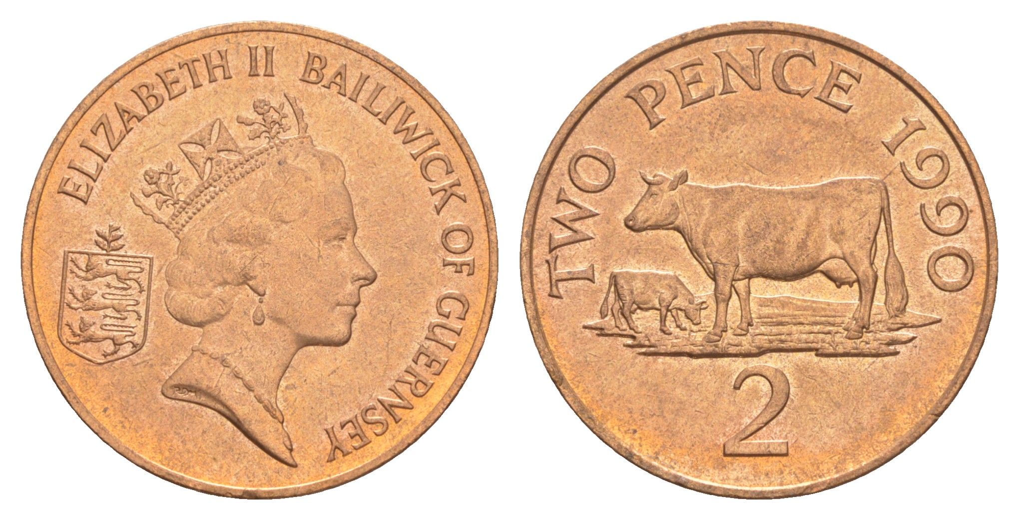 Гернси 2 пенса 1990 KM 41 бронза UNC 4566-212