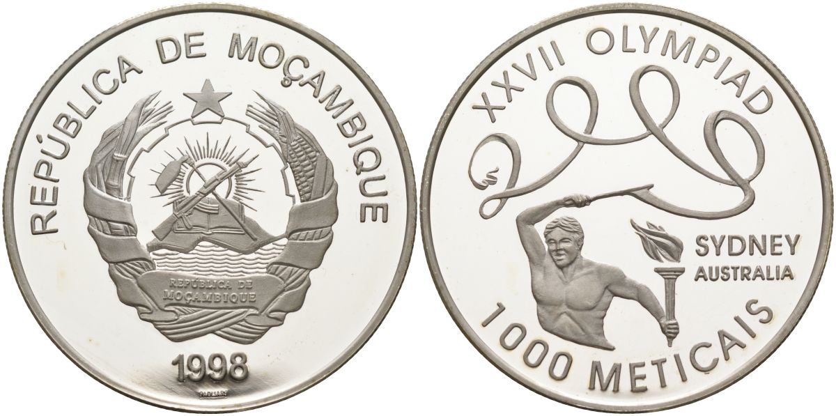 Мозамбик 1000 метикалей 1998 XXVII Олимпийские игры, Сидней 2000 KM 128 серебро PROOF 11-327-22
