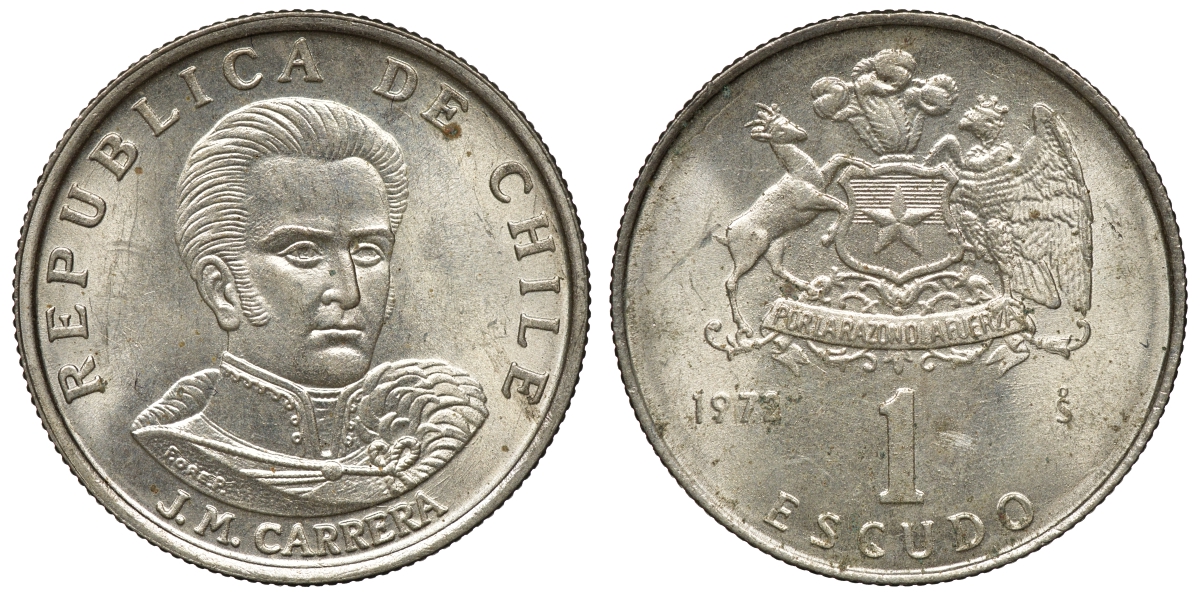 Чили 1 эскудо 1972 Хосе Мигель Каррера KM 197 медно-никель 4118-256