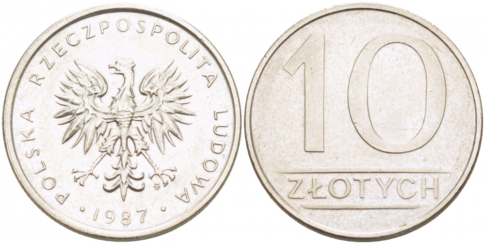 Польша 10 злотых 1987 MW KM 152.1, Parchimowicz 243d медно-никель 4519-1012