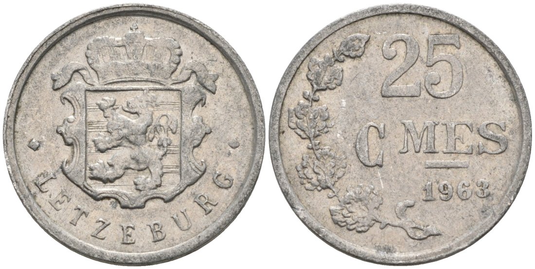Люксембург 25 сантимов 1963 KM 45а алюминий 4567-665