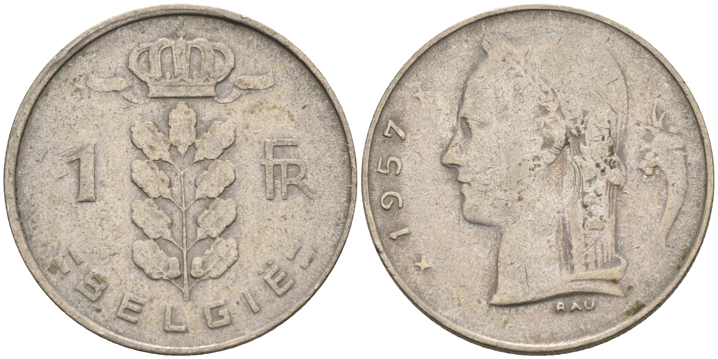 Бельгия 1 франк 1957 Belgie  KM 143.1 медно-никель    4592-1235