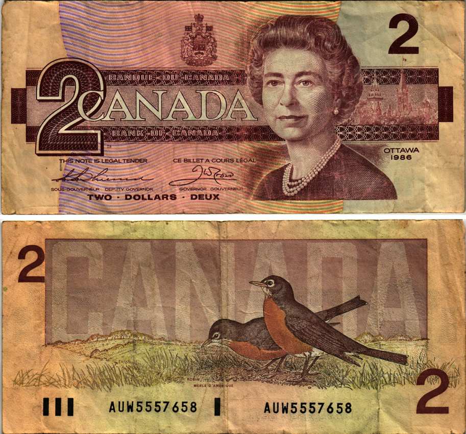 Канада 2 доллара 1986 подпись THIESSEN-CROW Pick 94 b  бумага   435-43-3-2