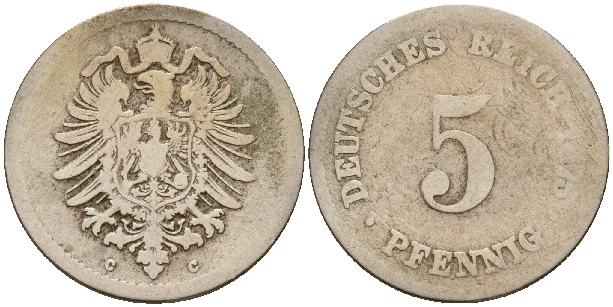 Германия 5 пфеннигов 1875 C J.3  KM 3 медно-никель    4598-967