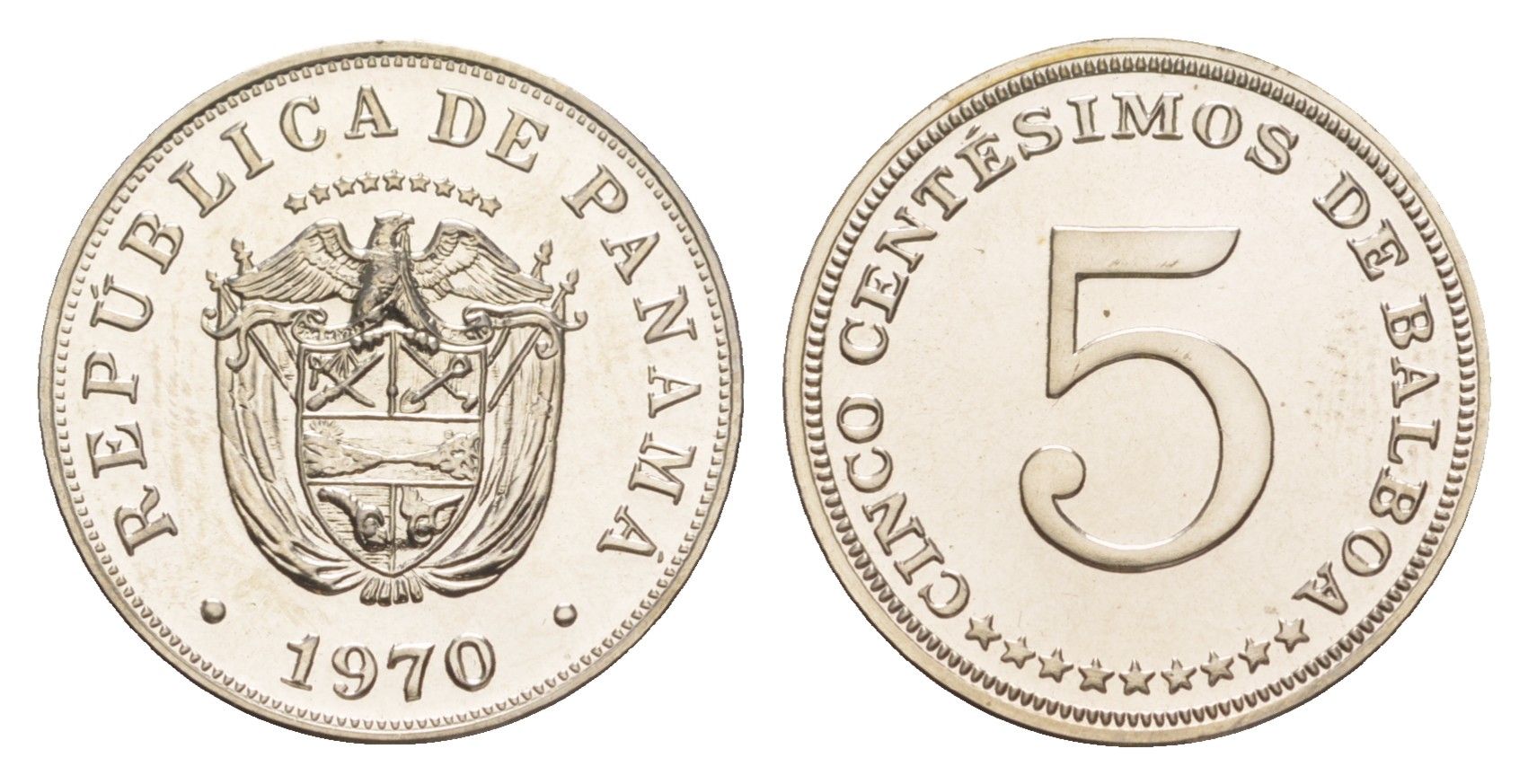 Панама 5 сентесимо 1970 тираж 9.528 экземпляров KM 23.2 медно-никель PROOF 1524-732