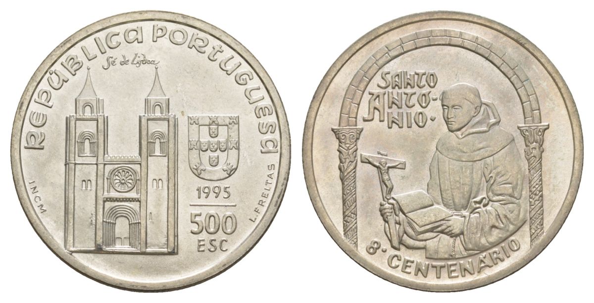 Португалия 500 эскудо 1995 800 лет c дня рождения Антония Падуанского KM 686 серебро BU 32-1013