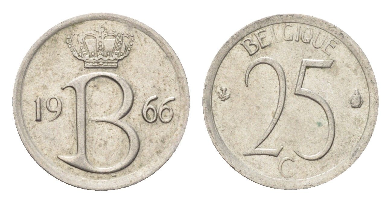 Бельгия 25 сантимов 1966 Belgique, Бодуэн I (1951-1993) KM 153 медно-никель 4705-328
