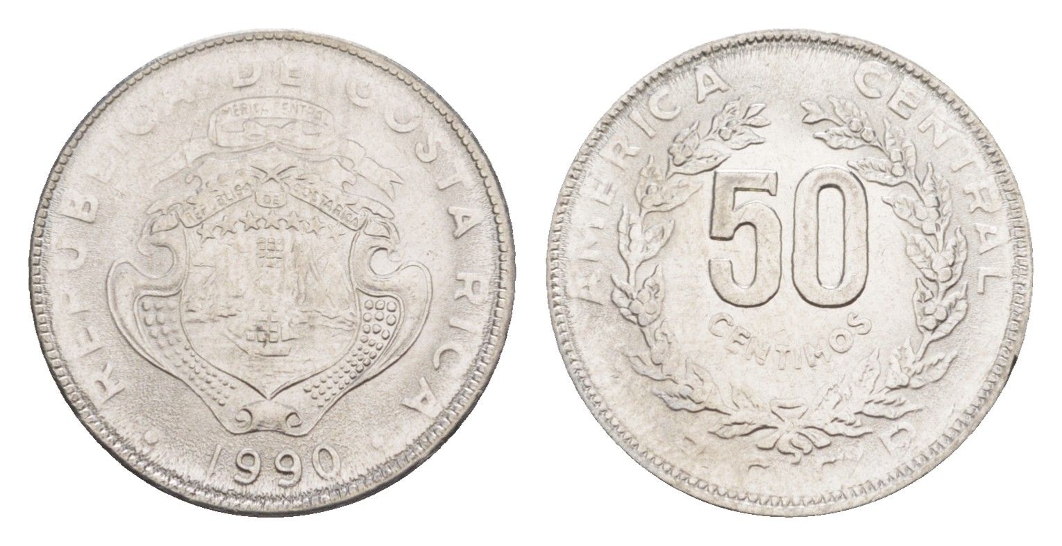 Коста-Рика 50 сентимо 1990 KM 209.1 нержавеющая сталь UNC 4644-348