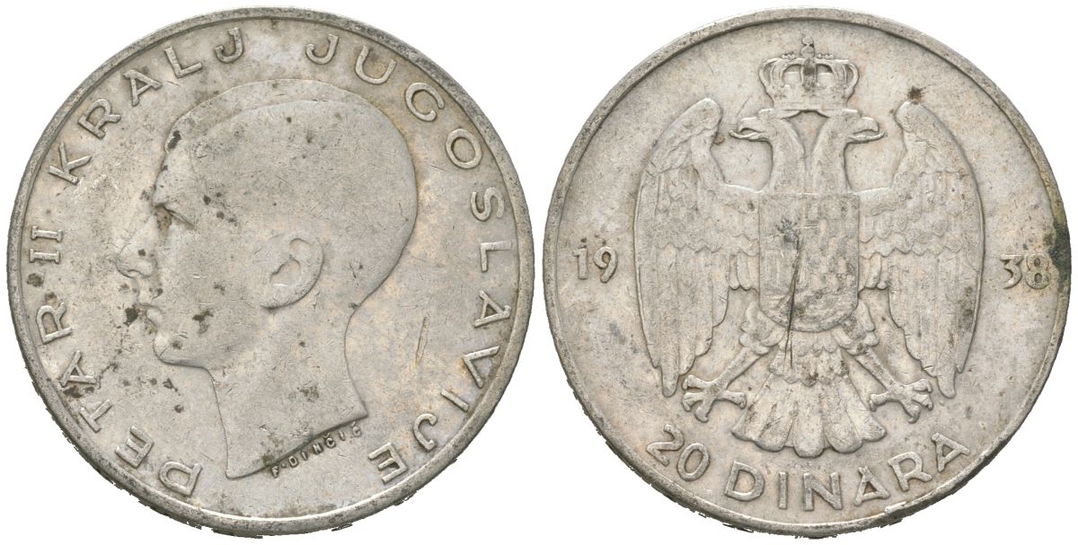 Югославия 20 динаров 1938 Петр II (1934-1945) KM 23 серебро 4177-837
