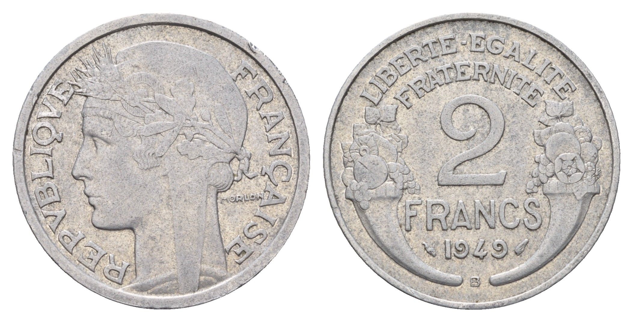 Франция 2 франка 1949 KM 886a.1, Le Frank 369.14 алюминий 3856-432