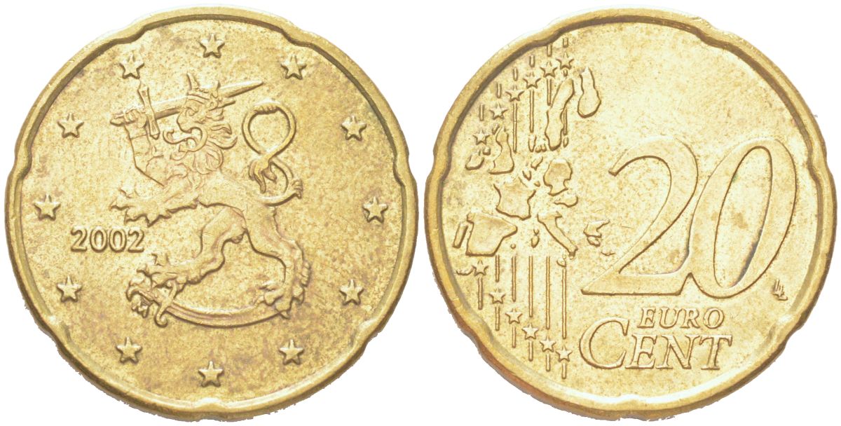 Финляндия 20 евроцентов 2002 KM 102 нордик 4614-753