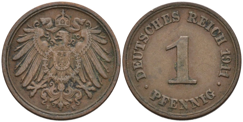 Германия 1 пфенниг 1911 E KM 10, J. 10 медь 4576-168