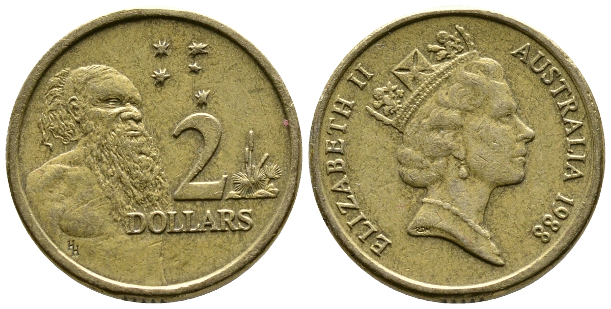 Австралия 2 доллара 1988 абориген, Елизавета II (1953-) KM 101 алюминиевая бронза 25-1227