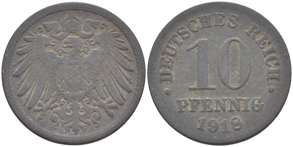 ГЕРМАНИЯ 10 ПФЕННИГОВ 1918 KM 26, J. 299, Weege 8 цинк 4551-1132