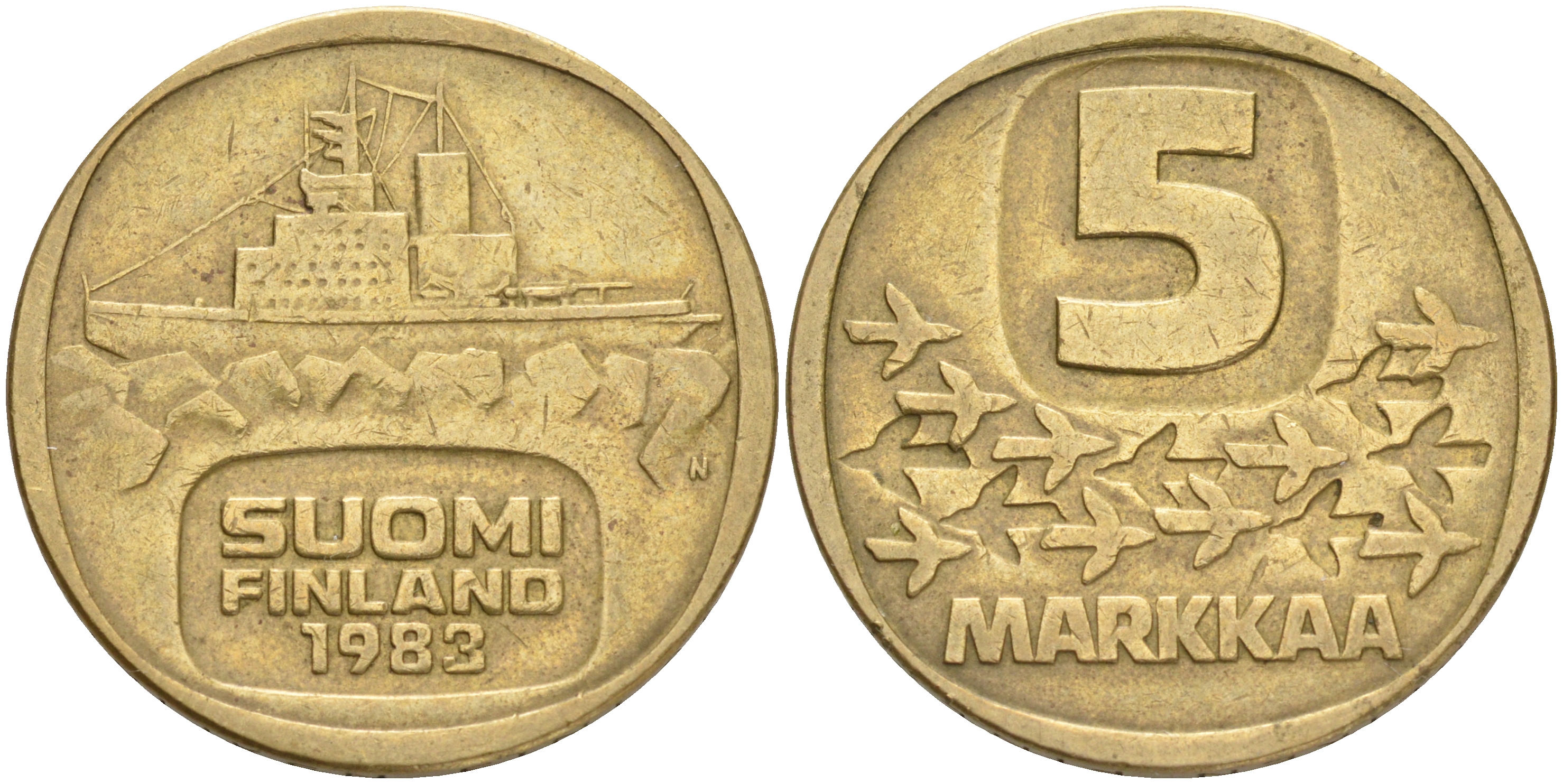 ФИНЛЯНДИЯ 5 МАРОК 1983 N ЛЕДОКОЛ KM 57 алюминиевая бронза 4556-851