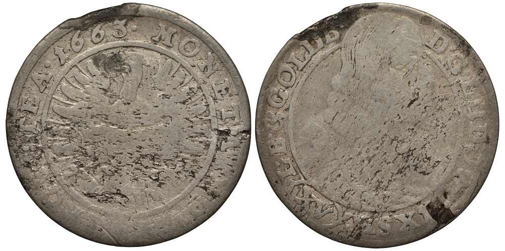 Силезия-Легница-Бжег 15 крейцеров 1663 Людвик IV Легницкий (1616-1663) серебро 413-734