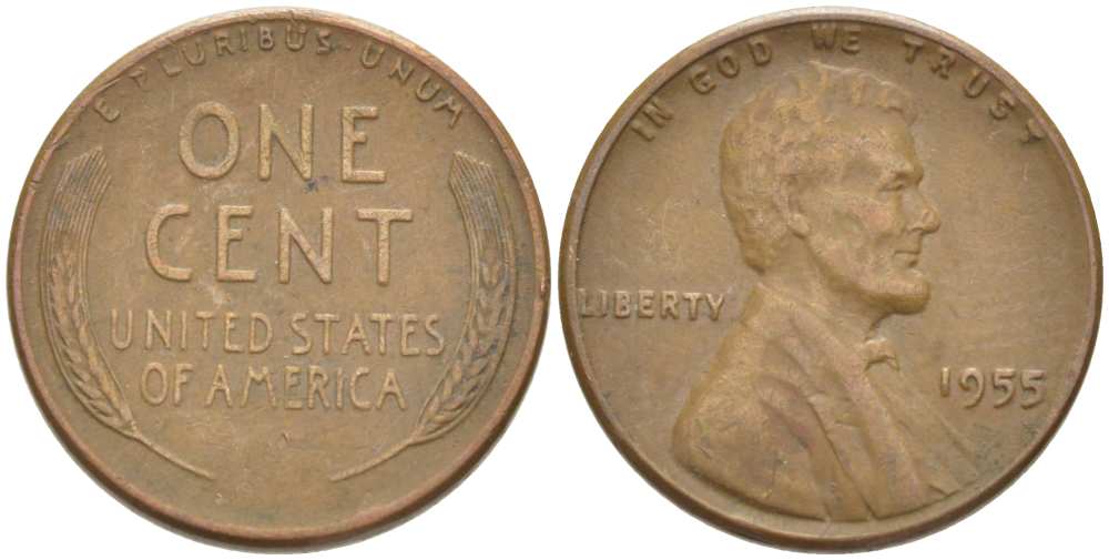 США 1 ЦЕНТ 1955 ЛИНКОЛЬН KM А132 медь цинк 218-642
