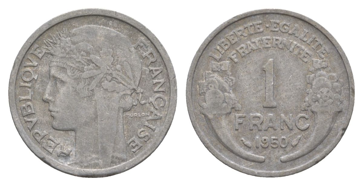 Франция 1 франк 1950 KM 885a.1, Le Franc 221 алюминий 4631-527