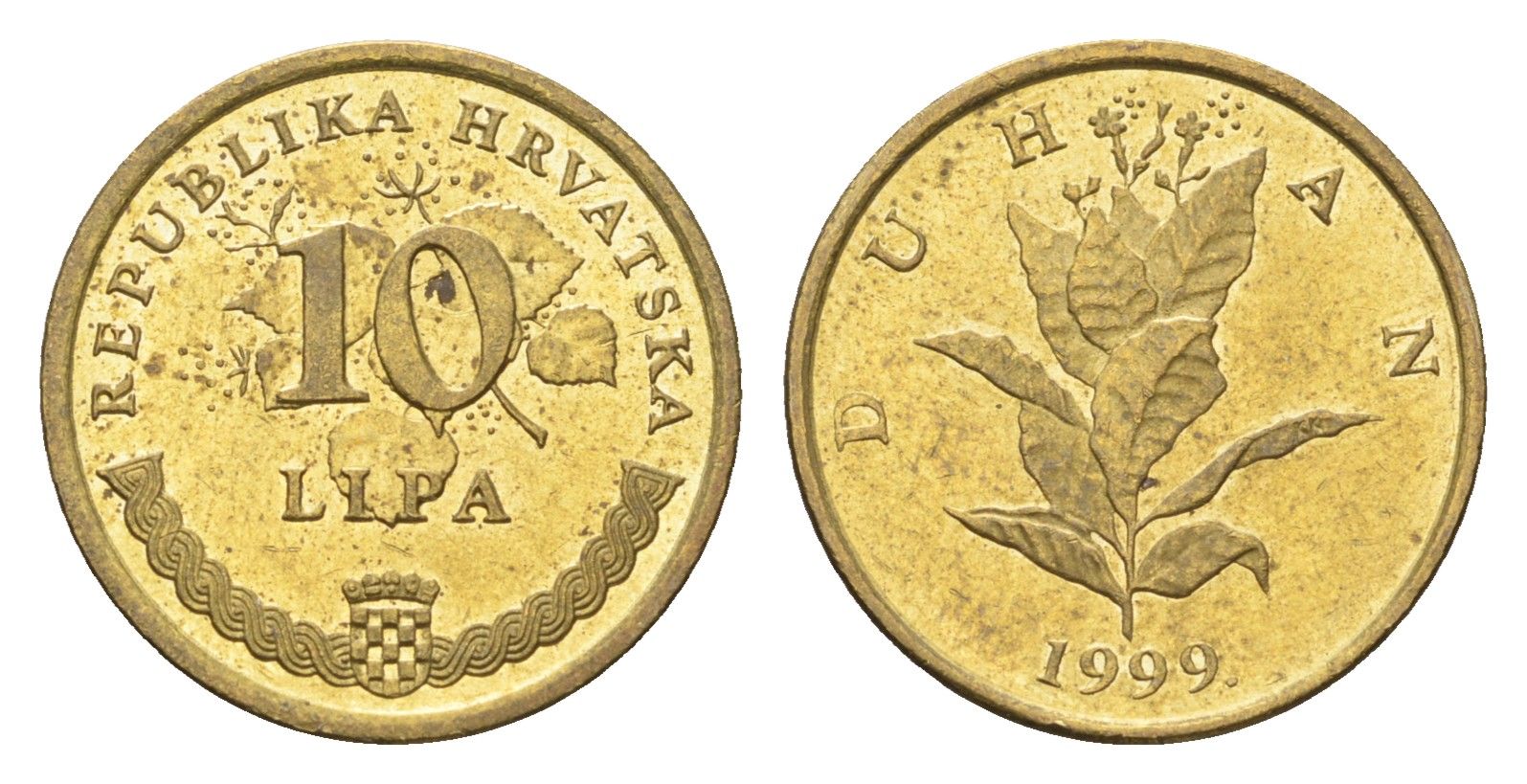 Хорватия 10 лип 1999 нечетный год KM 6 сталь плакированная латунью UNC 4659-714