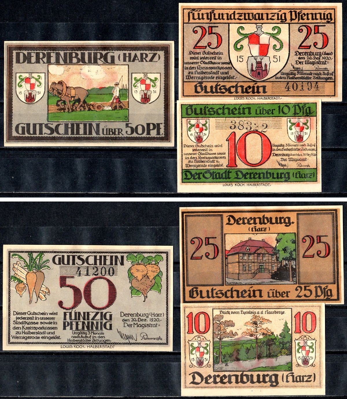 Деренбург (Пруссия, Саксония) полный набор из 3 нотгельдов (10, 25 и 50 пфеннигов) 1921 Mehl Grabowski 263.1 бумага 7555-53-4-1