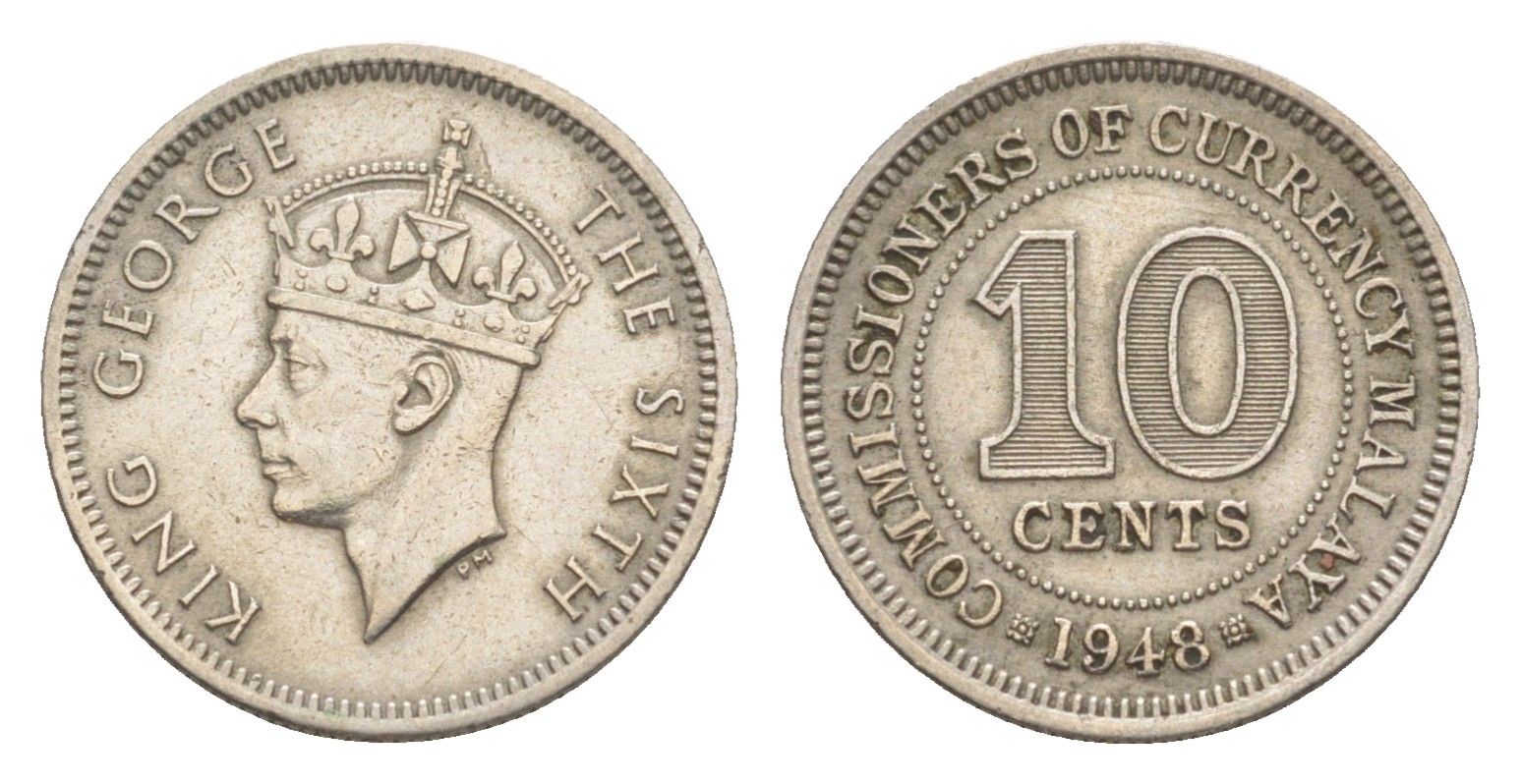 Малайя 10 центов 1948 Георг VI (1937-1952) KM 8 медно-никель 4644-926