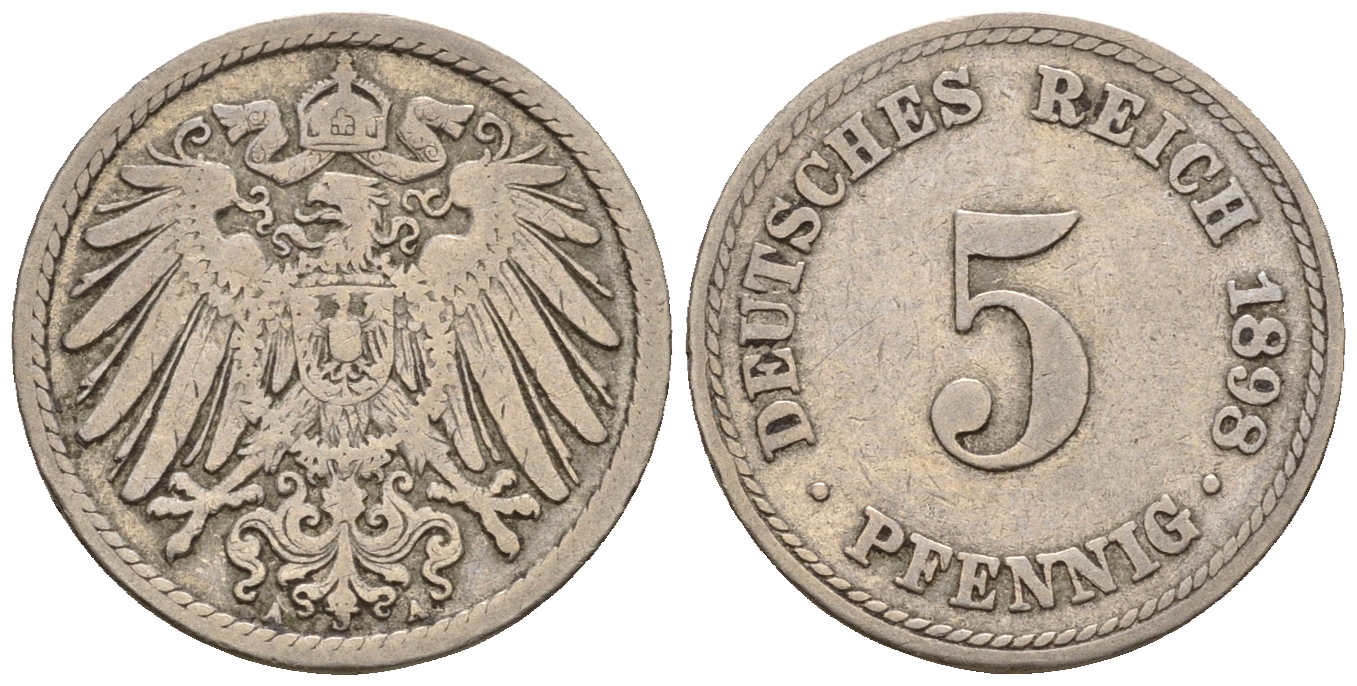 Германия 5 пфеннигов 1897 A, KM 11, J. 12 медно-никель 220-659