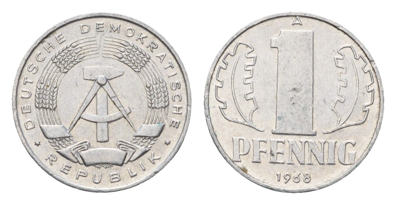 ГДР 1 пфенниг 1968 A KM 8.1 алюминий UNC 4685-1064