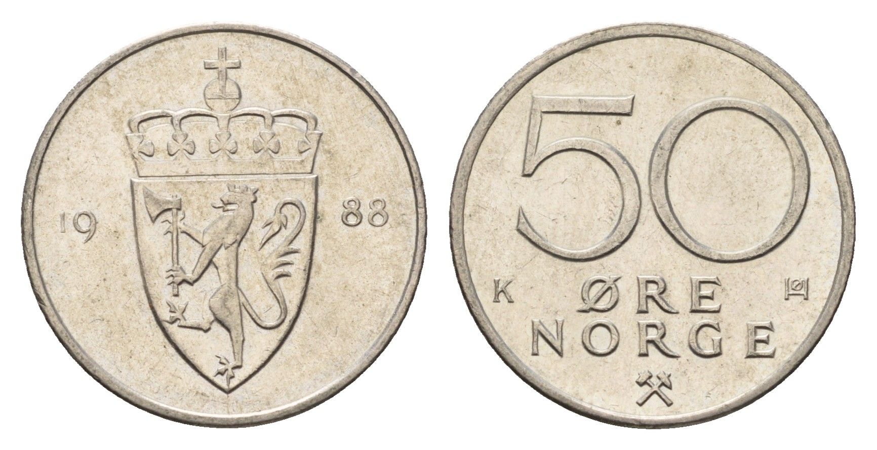 Норвегия 50 эре 1988 Улаф V (1957-1991) KM 418 медно-никель 4637-123