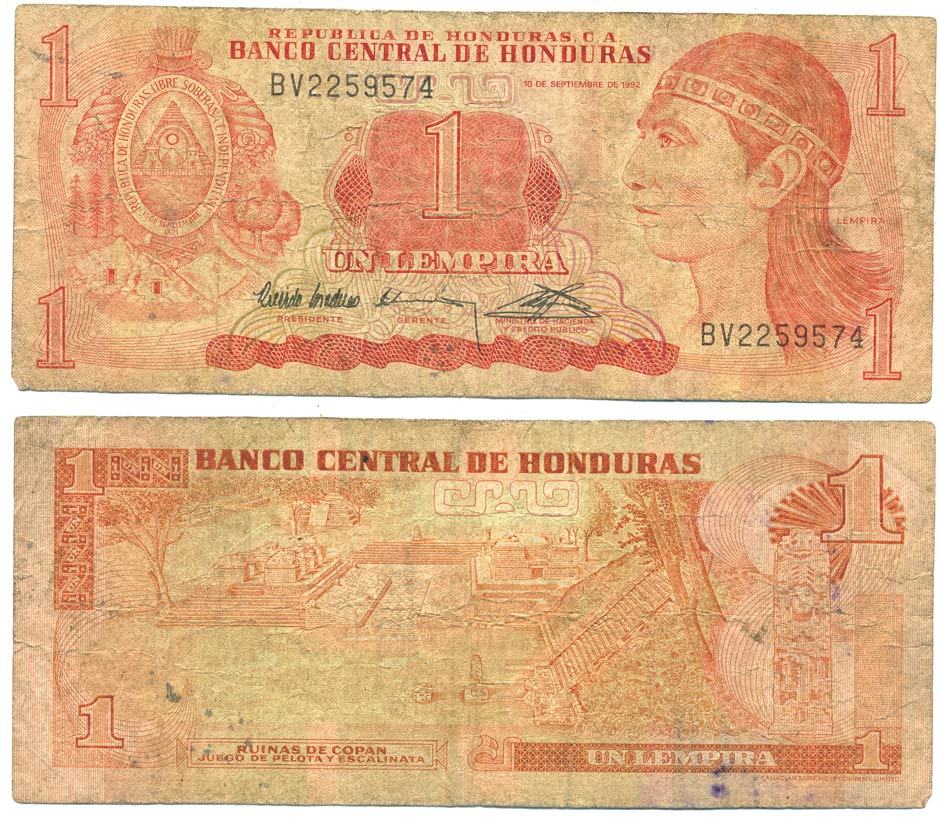 ГОНДУРАС 1 ЛЕМПИРА 1992 10 СЕНТЯБРЯ 1992, РУИНЫ КОПАН, ОСТАТКИ ДРЕВНЕГО ГОРОДА ИНКОВ В ГОНДУРАСЕ Pick 71 бумага 7548-73-1