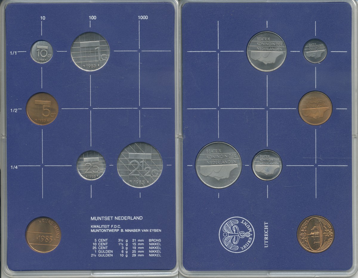 Нидерланды набор из 5 монет + жетон монетного двора 1985 в пластике UNC 1-6-1-05
